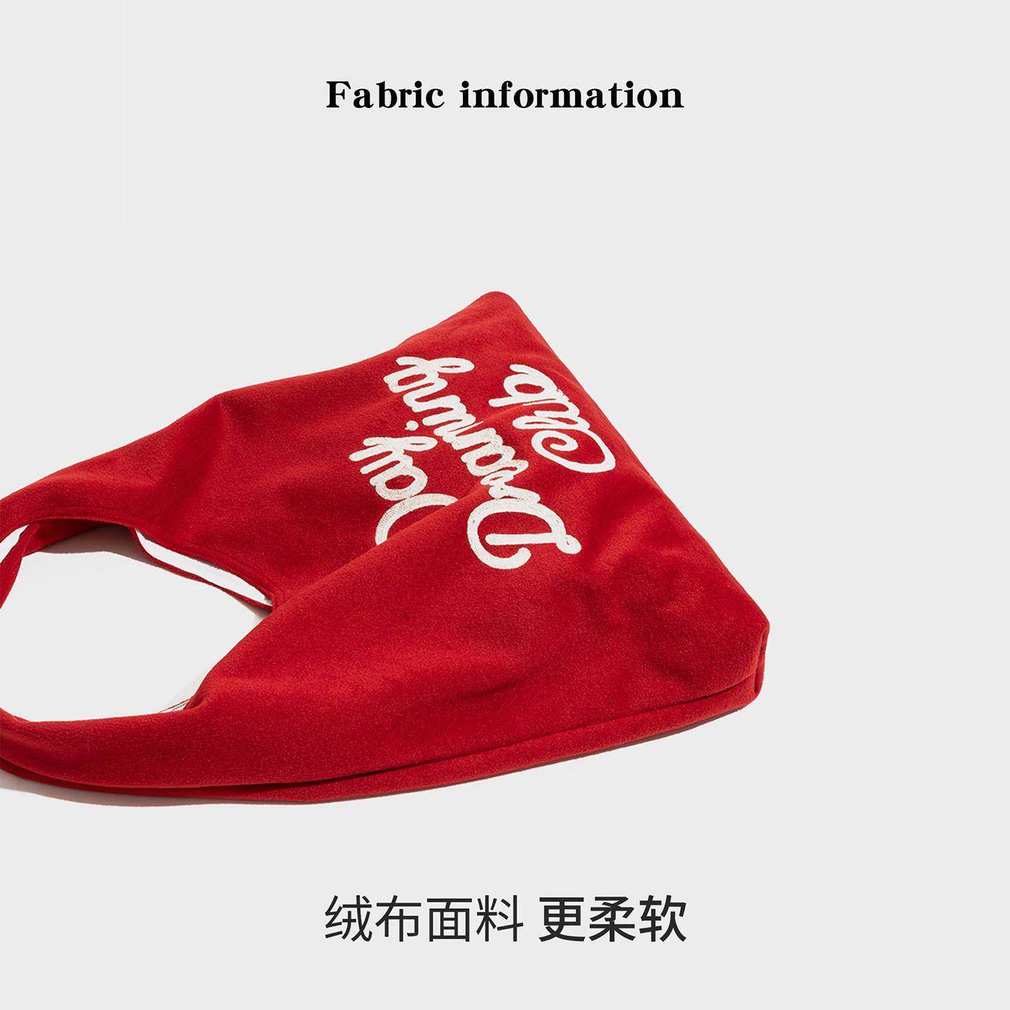 【日本购】字母刺绣单肩包包女红色麂皮托特包手提袋休闲通勤包,箱包皮具/热销女包/男包,通用款女包,淘宝优惠券,粉丝福利购,淘宝优惠卷