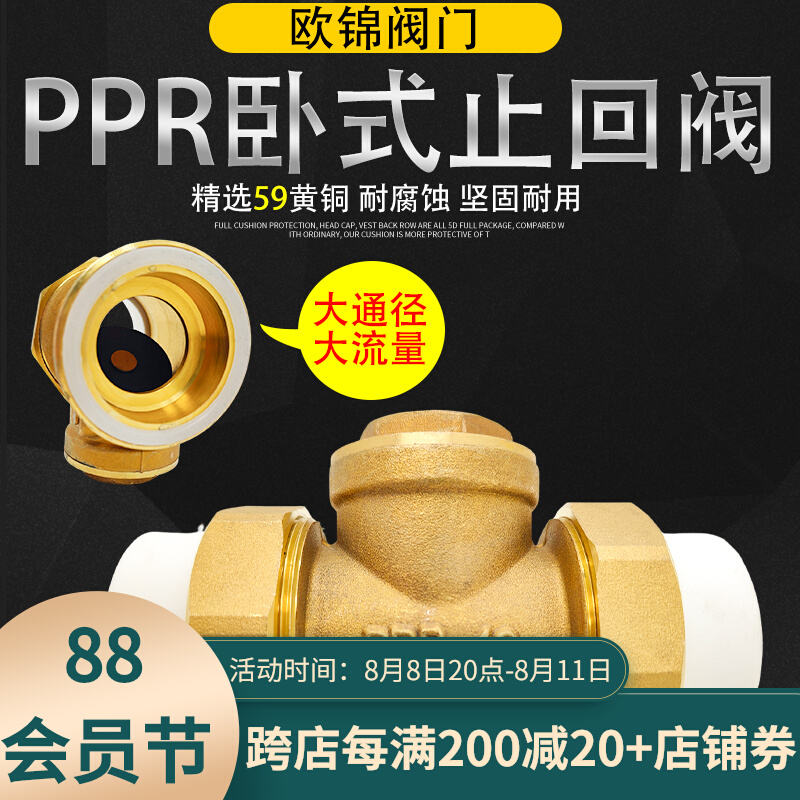 6分PPR卧式止回阀4分ppr水管单向热熔管加厚全铜逆止阀工程止水阀