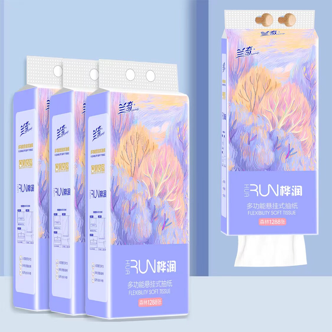 4提四层1288张兰奇桦润森林悬挂抽纸巾整箱批发大包家用餐巾纸抽图片