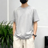 简约拼接T恤男女宽松圆领短袖 定制文班服工作服印字印logo