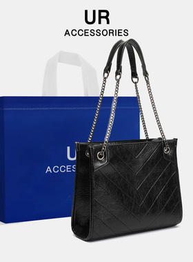 UR链条菱格包软皮女包2025新款潮欧美时尚单肩托特包大容量斜挎包