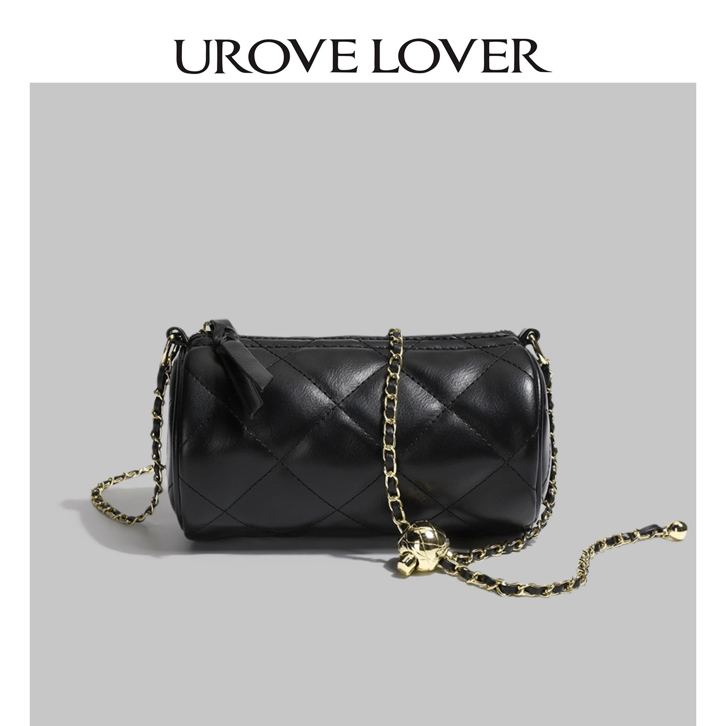 UR小众名媛圆筒包包女款2026新款轻奢链条包高级感菱格单肩斜挎包