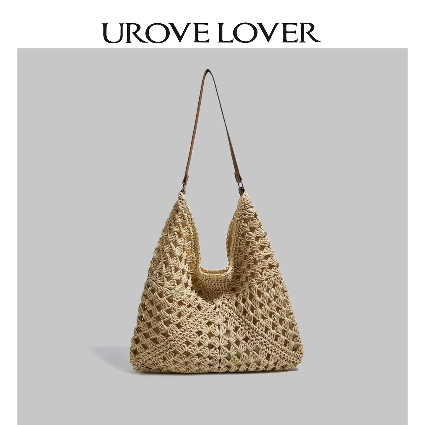 UR大容量编织包包女款2026夏季新款海边旅游托特包镂空单肩腋下包