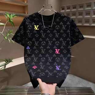 欧货AN&LV/岸绿夏季新款潮牌短袖男圆领轻奢修身高级感T恤男欧美