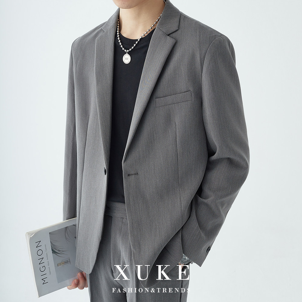 Autum Blue Fancy Loose Casual Suit Men Outwear Work Clothing K-style Men Suit Suit Draped Black