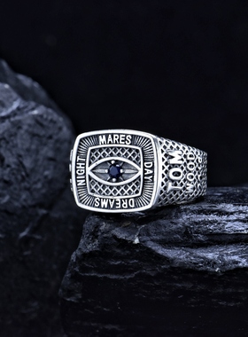 S925纯银蓝锆石上帝之眼男士欧美个性银戒指潮流嘻哈潮牌男食指环