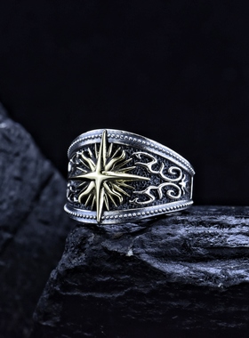 男士925纯银戒指霸太阳神之光银饰女送男友送情人礼物INS欧美潮饰