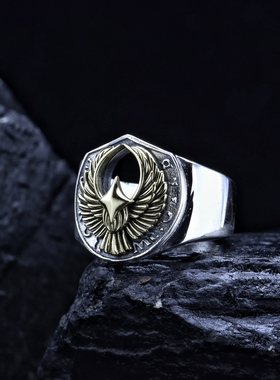 老鹰指环男士925纯银个性戒指男潮精工开口可调节设计感小众手饰