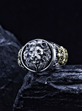 男士925纯银戒指霸气狮子个性王复古典银饰女送男友食指戒子礼物
