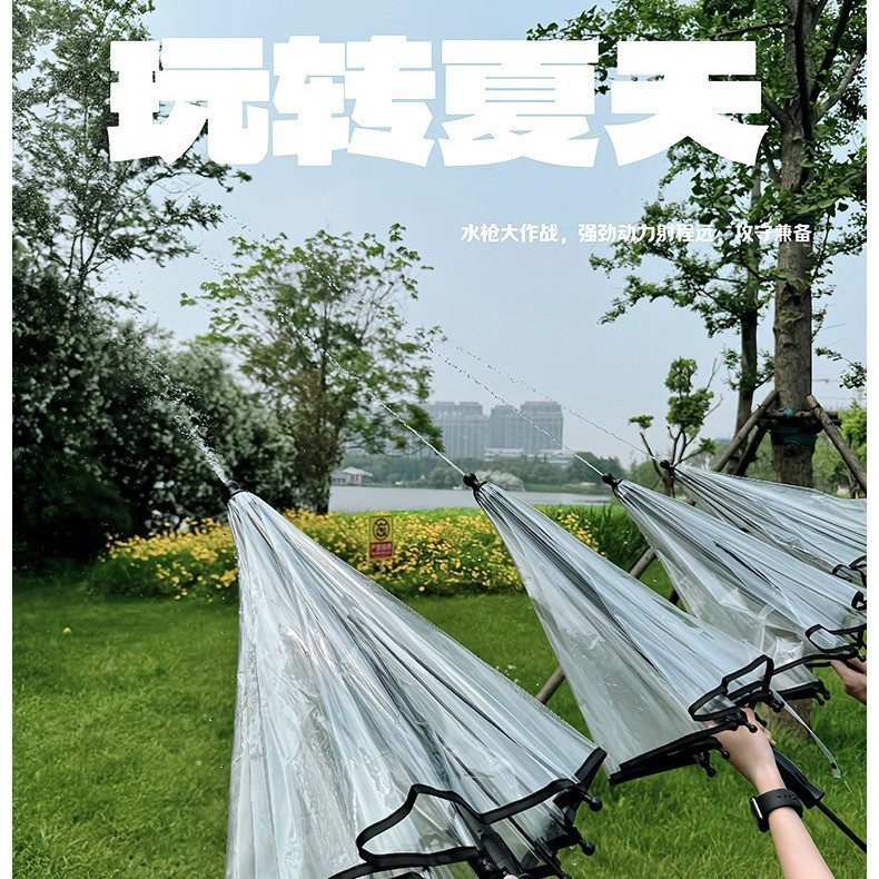 喷水伞长柄喷水枪伞透明伞打水仗抽拉式喷水玩水玩具儿童雨伞遮阳