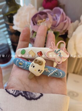 自制可爱小贵小众卡通卡哇伊蓝色系列珐琅滴油大眼睛睫毛刘海发夹
