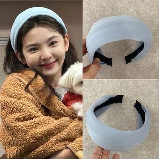 章若楠同款蓝色宽边发箍甜美可爱海绵布艺高颅顶发饰外出头箍头饰