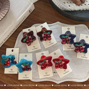 韩国新款彩色樱桃五角星发夹可爱时尚抓夹侧边夹鲨鱼夹儿童发饰