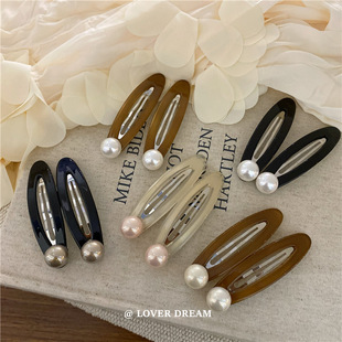 甜美小香气质新款高亮仿贝珍珠几何椭圆掰掰夹发夹碎发刘海夹发饰