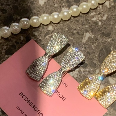 闪亮芭比 满钻蝴蝶结锆石min字母发夹女精致侧边夹感刘海夹子