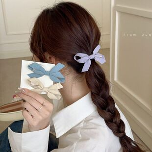 韩系小鸡黄蝴蝶结发夹甜美侧边夹时尚牛仔蓝发饰夹子头饰侧边发饰