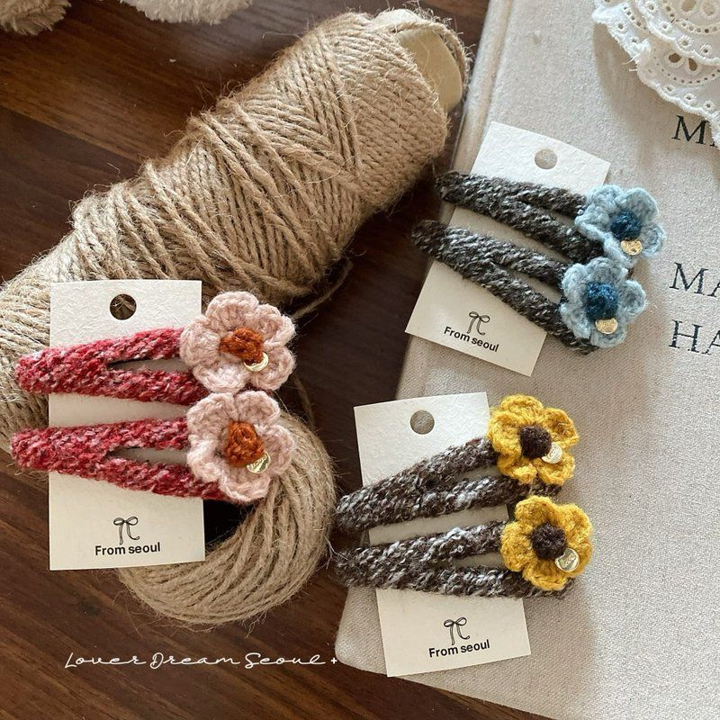 只装韩国秋冬新款毛线花朵bb夹