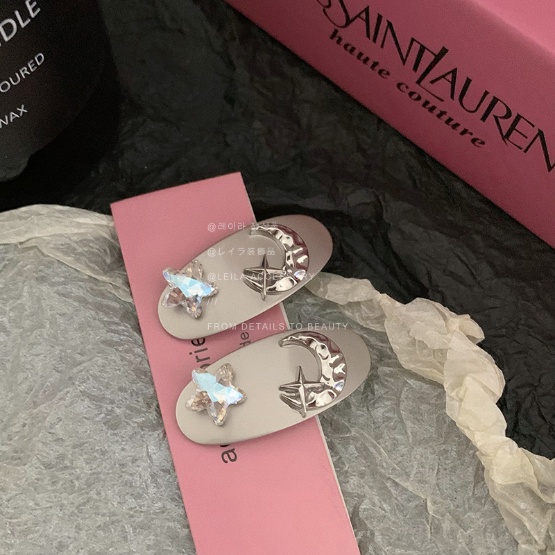 韩版ins风金属豆豆夹子星月侧边刘海夹网红银色水钻少女碎发夹