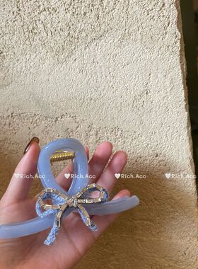 【实拍】气质简约蓝色闪钻蝴蝶结发抓高级感精致时髦韩版鲨鱼抓夹