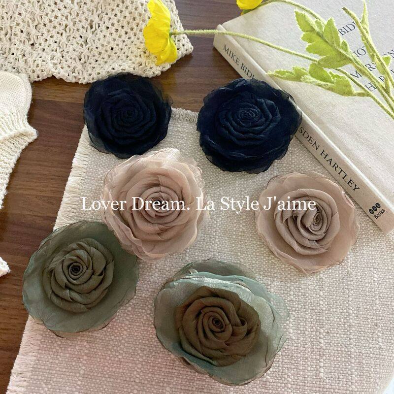 韩版时尚新款香槟色玫瑰花朵黑色发夹后脑勺抓夹刘海夹头饰发饰