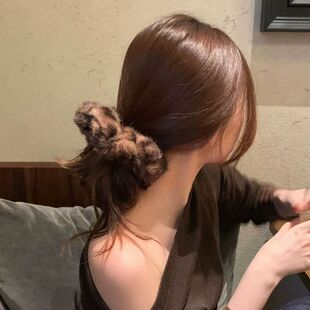 秋冬美拉德复古仿貂绒毛毛大肠发圈 豹纹法式头绳皮筋女