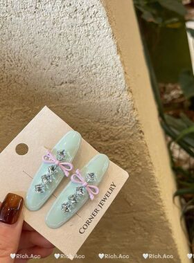 【实拍】颜色超美夏季清新闪钻冰淇淋蓝绿色发夹奶油风椭圆刘海夹