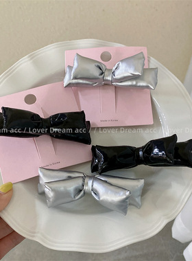 显眼包姐妹  韩国时尚刘海夹黑色银色仿皮立体蝴蝶结鸭嘴夹发夹