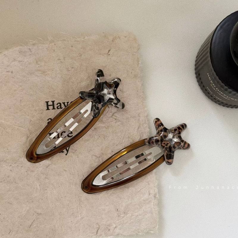 豹纹星星发夹刘海夹女焦糖棕甜酷