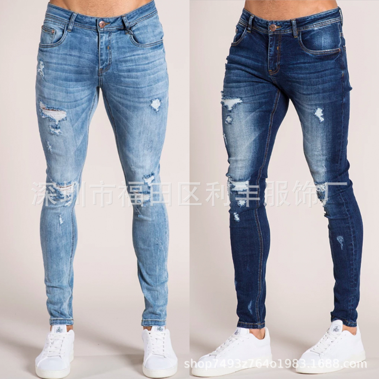 牛仔裤破洞长裤男式小脚裤