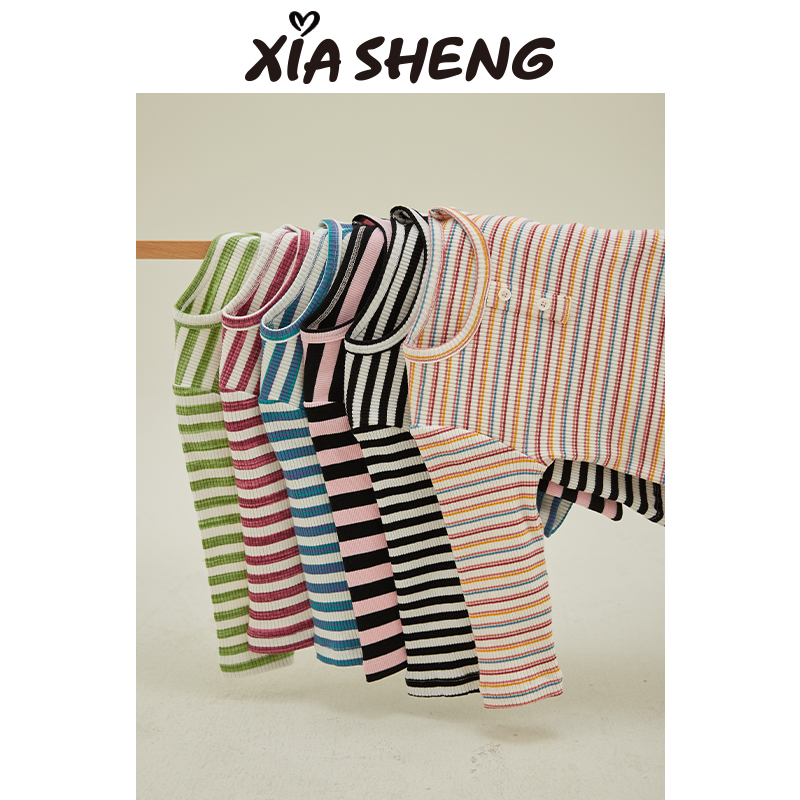 夏生儿童彩虹坑条打底衫T恤