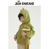 夏生恐龙双面摇粒绒外套男女童上衣宝宝夹克儿童加绒卫衣冬装 开衫