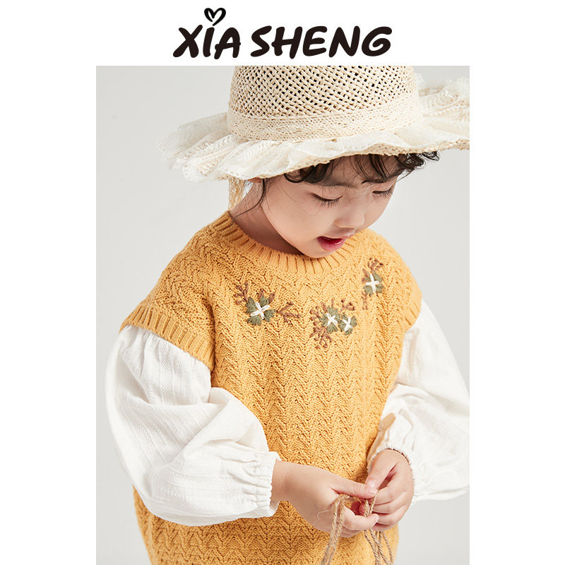 夏生手工绣花毛衣圆领背心图片