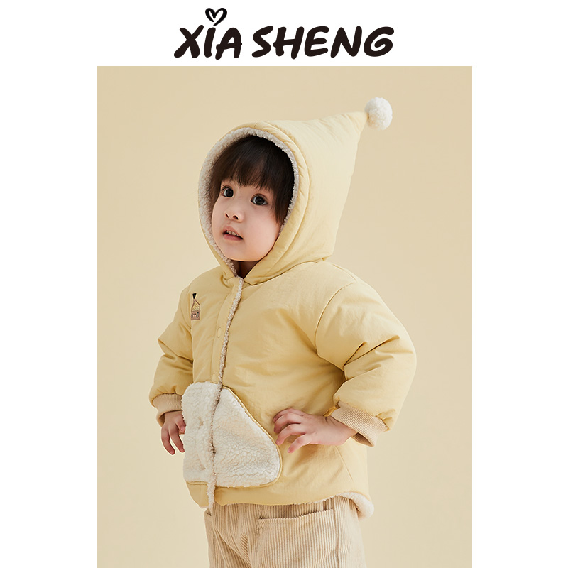 夏生羊羔绒拼接棉服连帽