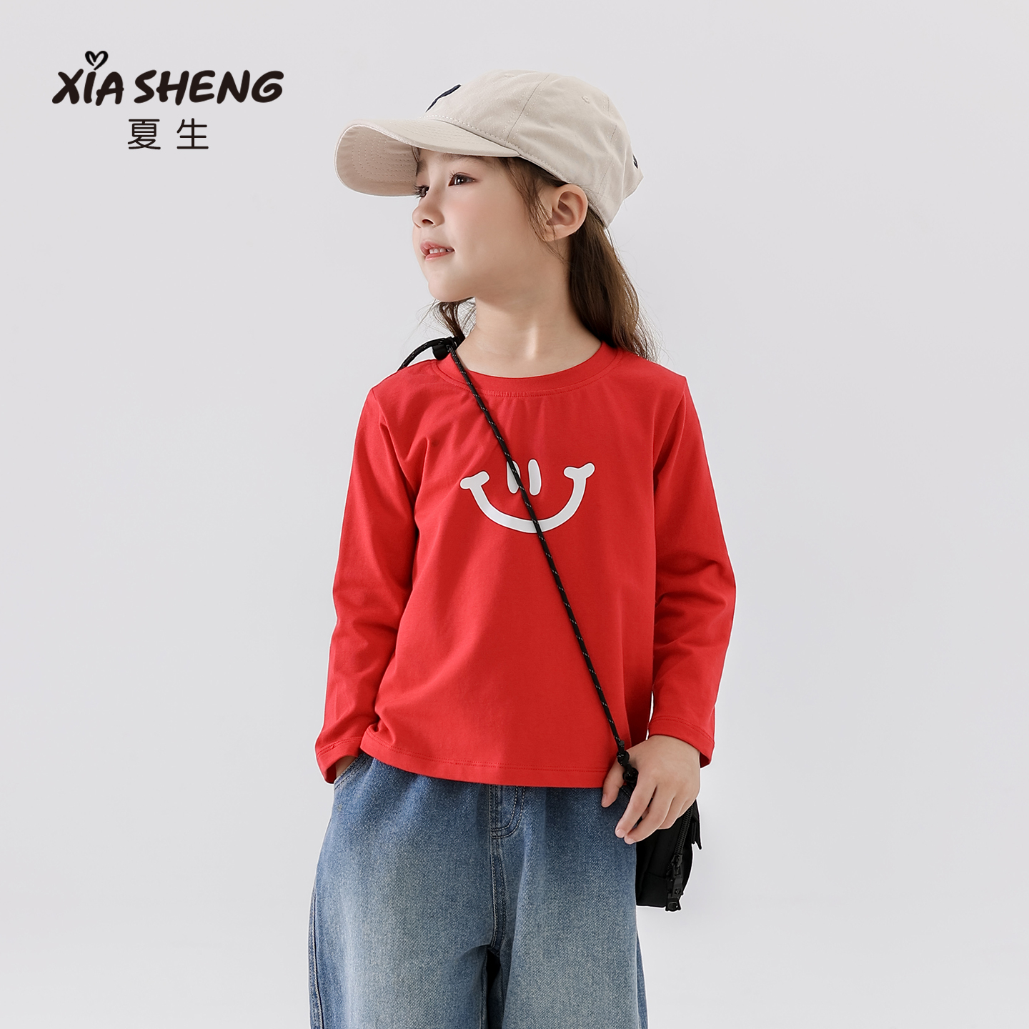 夏生 山系休闲T恤男女童圆领长袖简约上衣舒适打底衫儿童秋装新品