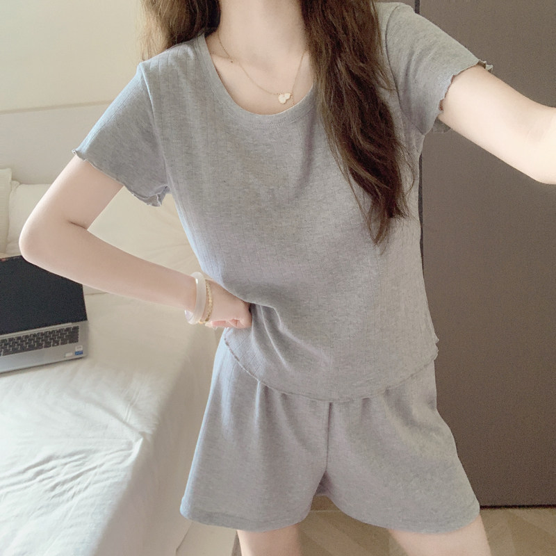 带胸垫韩系ins莫代尔睡衣女款夏季短袖短裤可外穿休闲 居家服套装