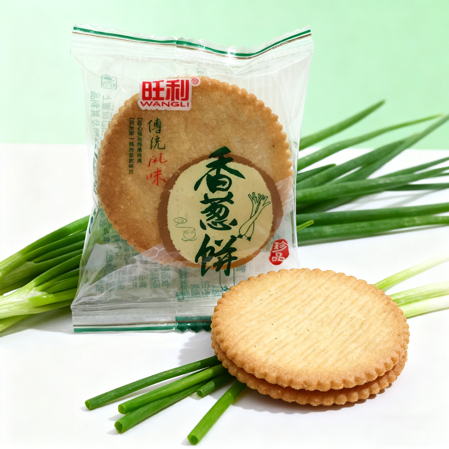 250g旺利香葱味薄饼称重超薄脆独立小包装咸甜葱香饼干休闲小零食