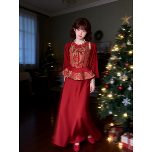 套装 敬酒服高级感轻奢婚礼晨袍红色新中式 订婚礼服裙结婚新娘便装