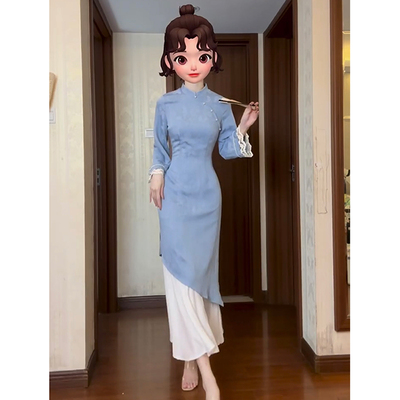 新中式国风假两件改良旗袍