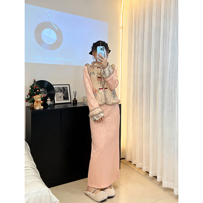 粉色温柔气质旗袍马甲套装新中式