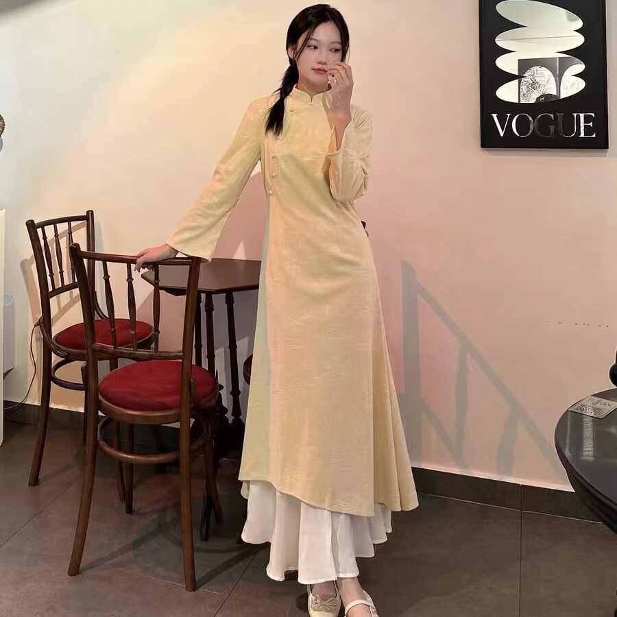 假两件提花改良旗袍裙女