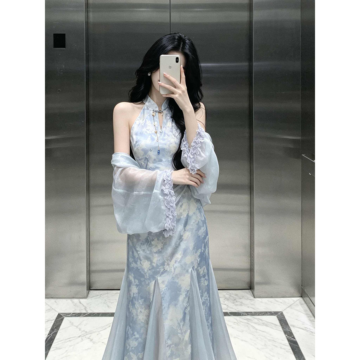 碧海游鳞新中式晕染改良旗袍图片