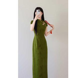 【岚烟翠】夏季中式国风提花绿色改良气质日常旗袍连衣裙短袖显瘦