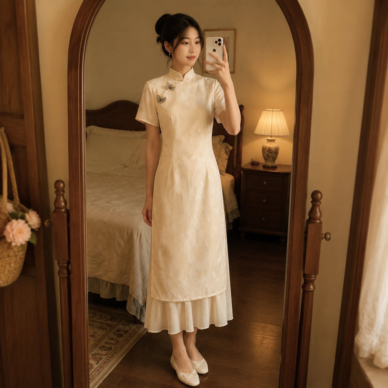 夏季2026年新款杏色改良旗袍女年轻款气质高端茶服夏款古法茶艺师图片