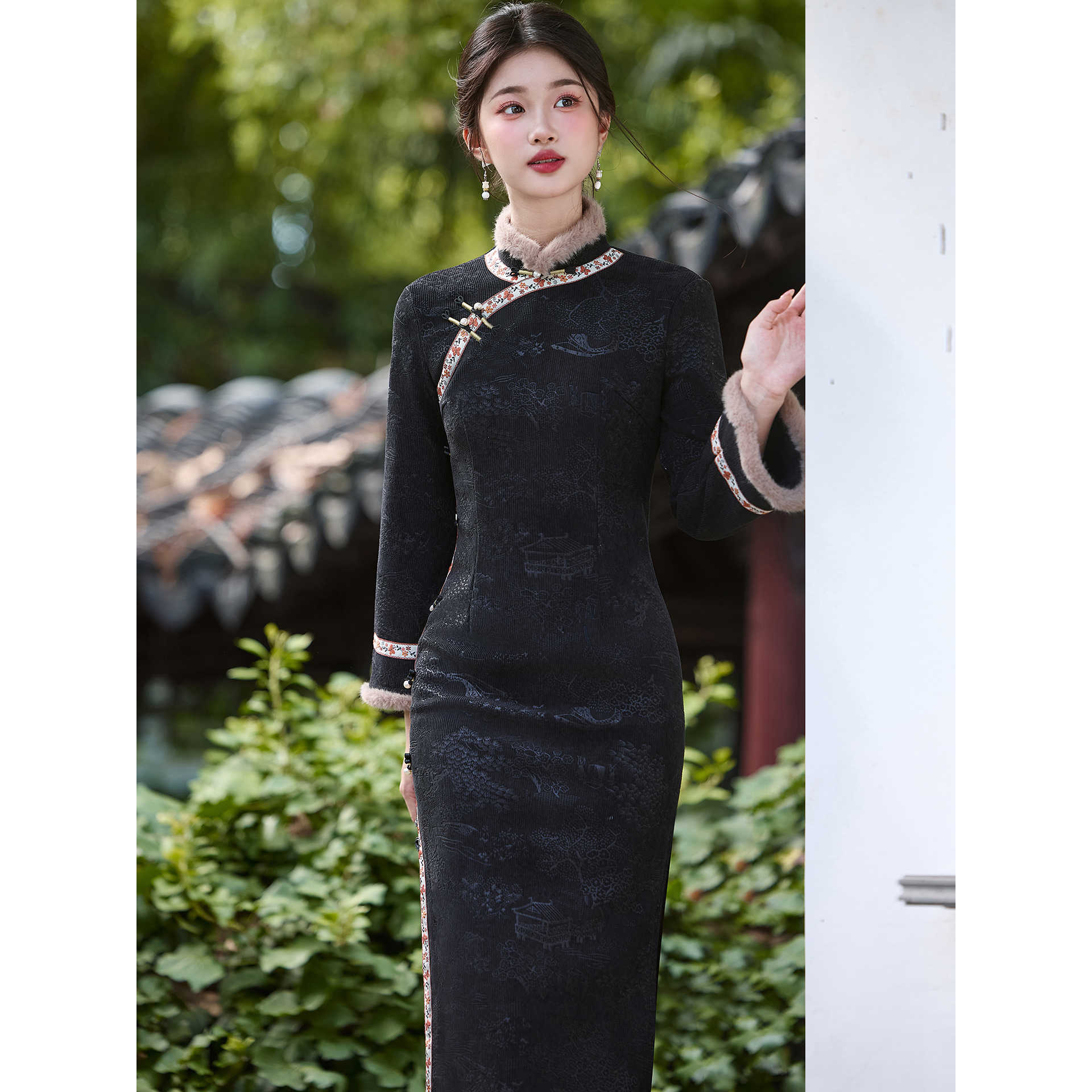 黑色超好看秋冬款旗袍新中式2025