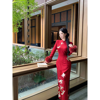 新中式国风红色旗袍女2024新款