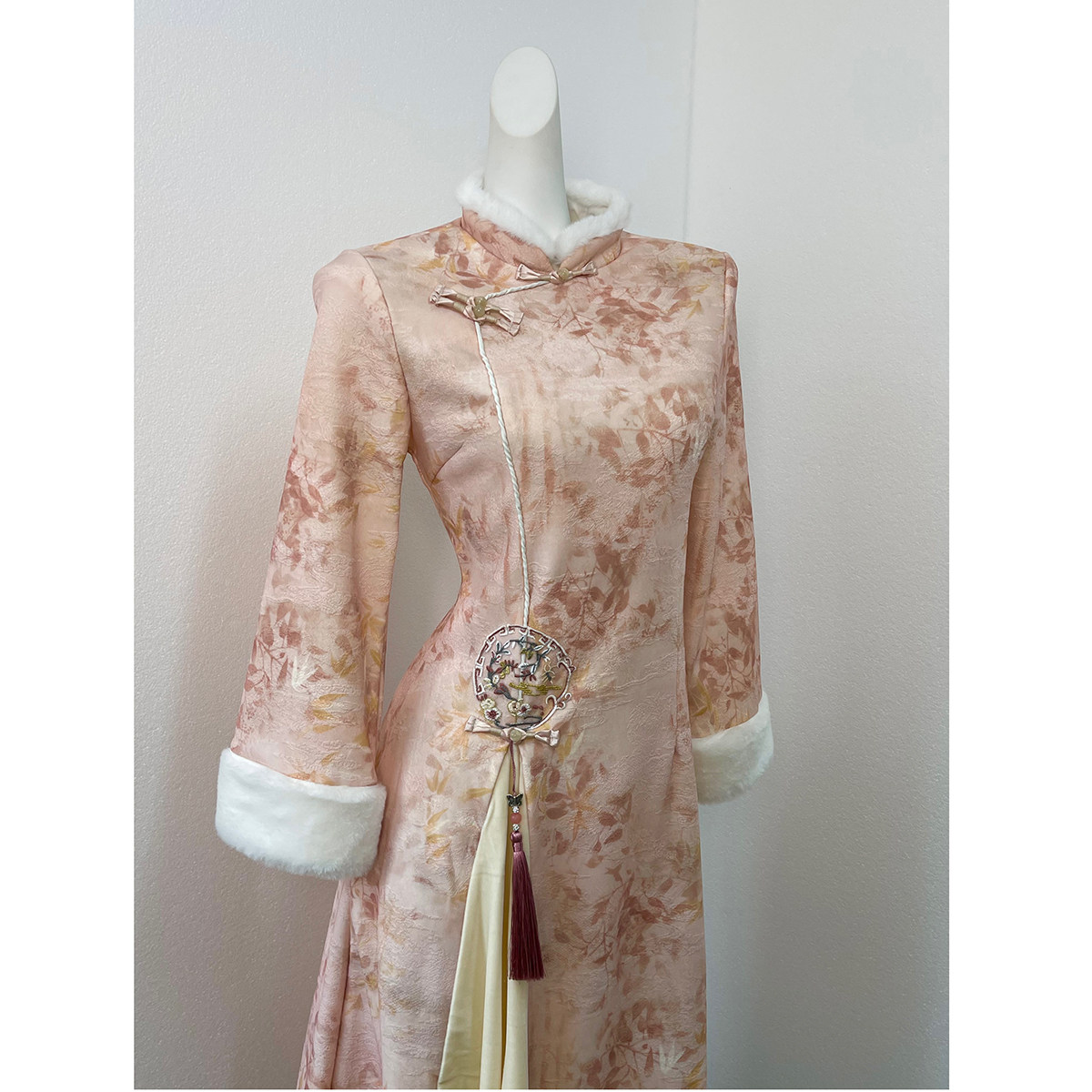 粉色国风新中式改良旗袍长裙2025