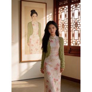 木耳边针织开衫女早春短款修身百搭上衣外套套装2026年清枝淡绿色