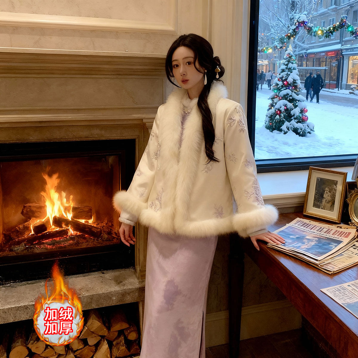 高端旗袍披肩外搭冬装百搭刺绣