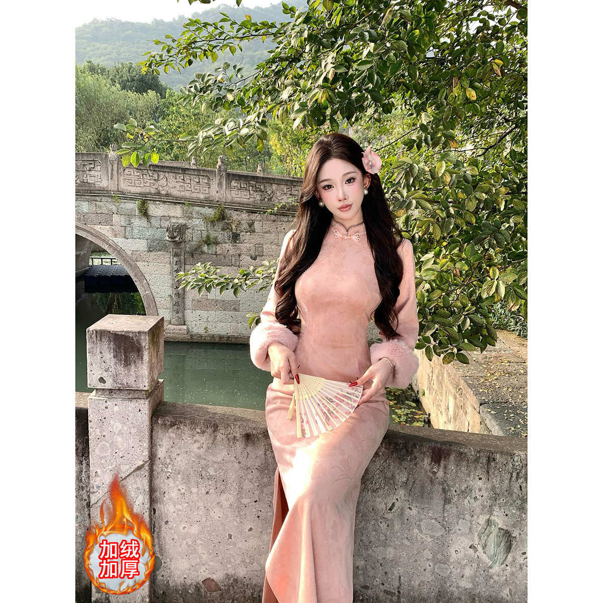 新中式国风粉色温柔改良旗袍2025