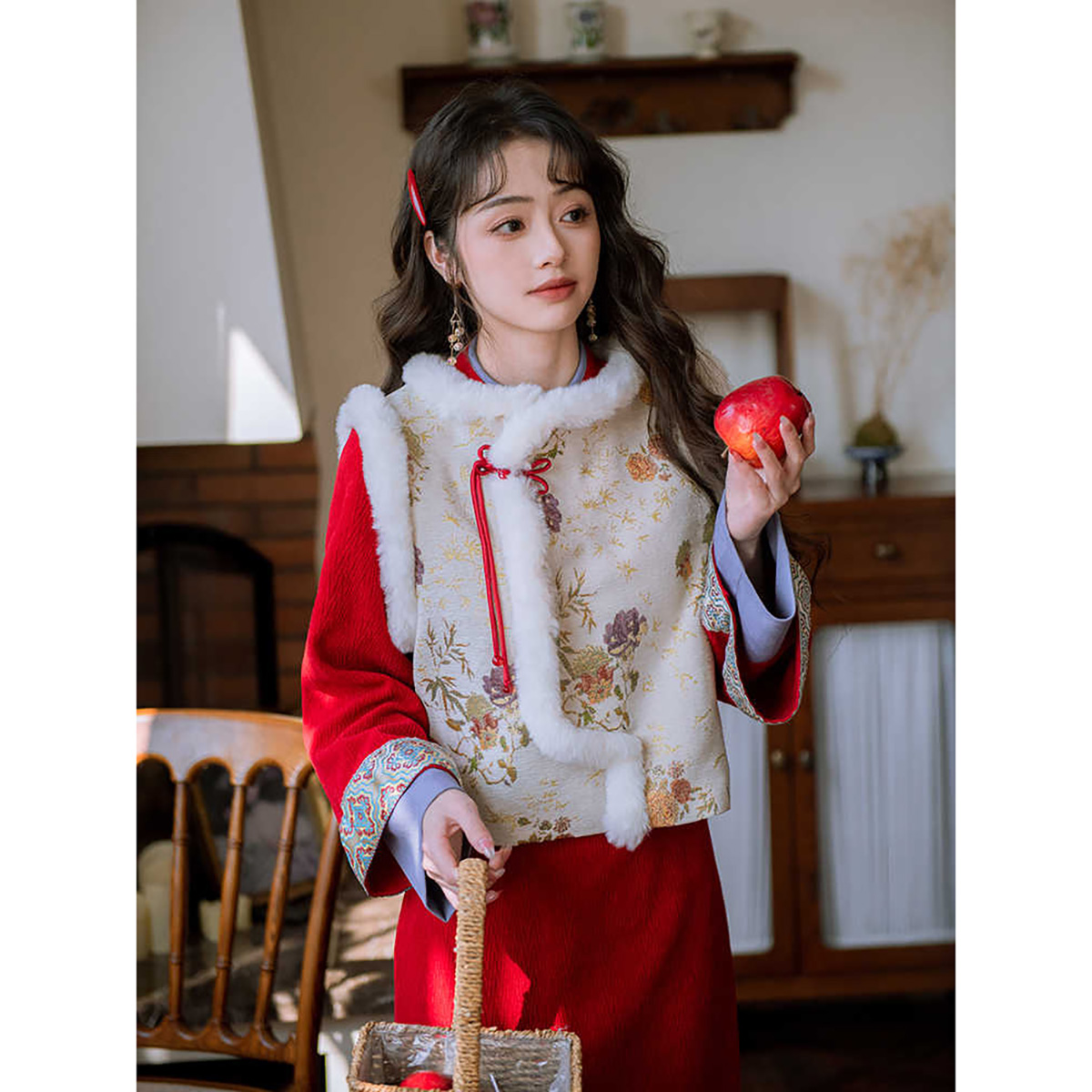 【雀禧】复古提花新中式夹棉马甲